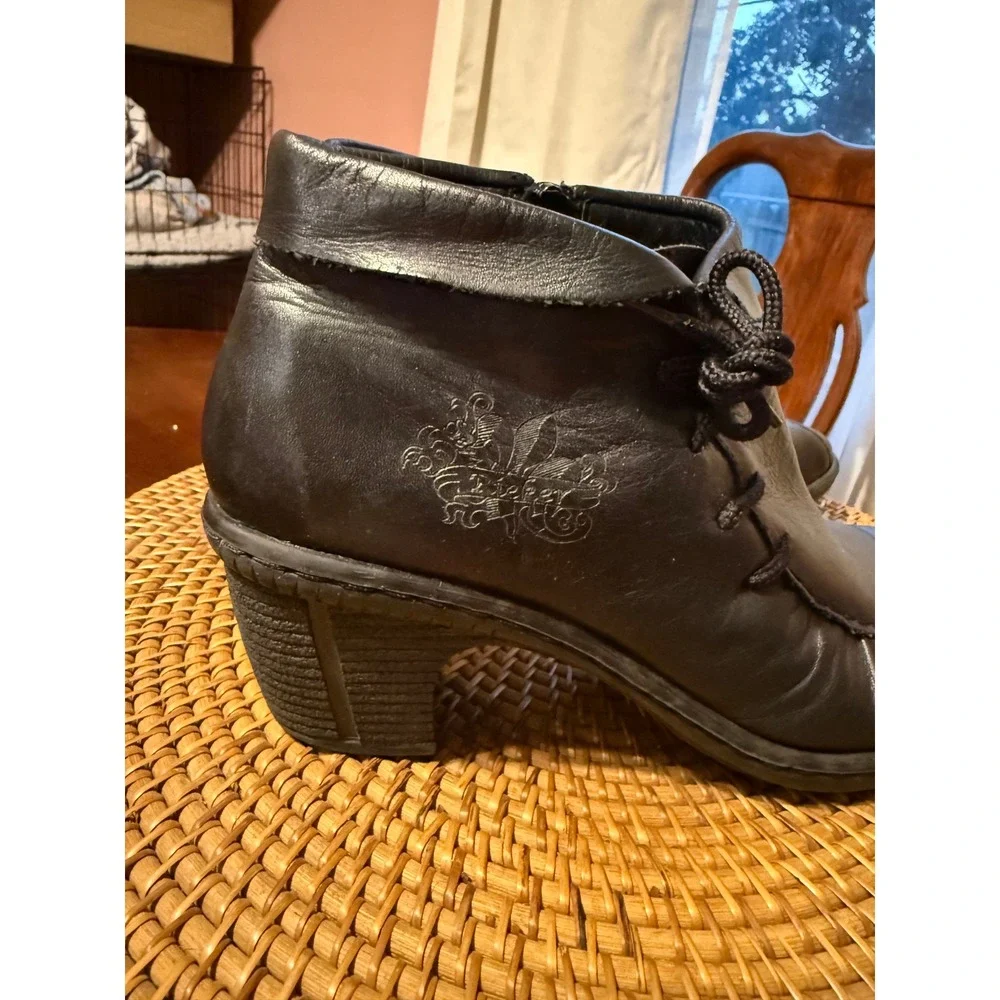 Rieker Antistress Black Leather Moc Toe Ankle Boots Side Zip Block Heel Size 41